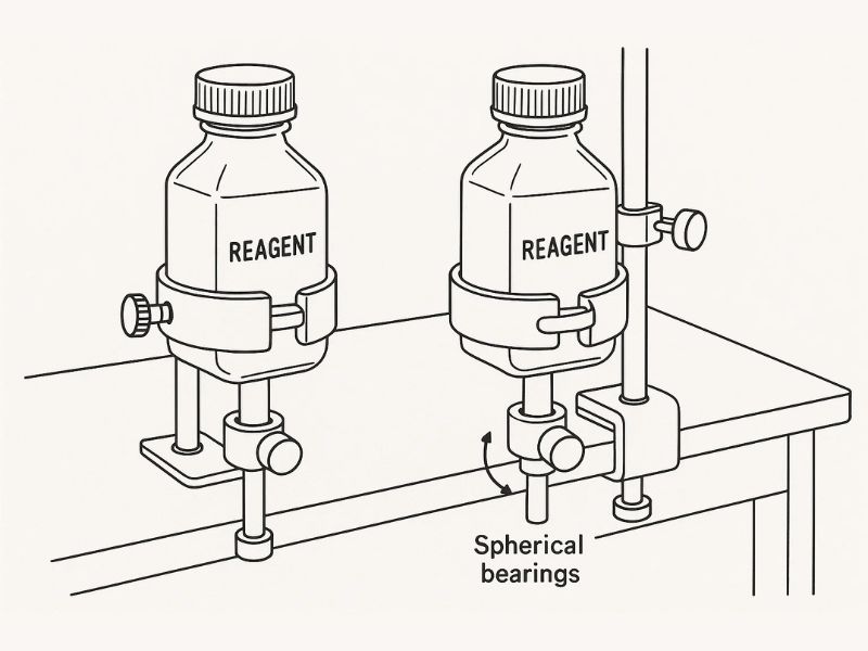 spherical bearings in reagent bottle holders