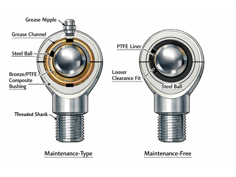 Internal Structure Comparison Between Rod Ends with Oil Nozzles and Maintenance-Free Rod Ends