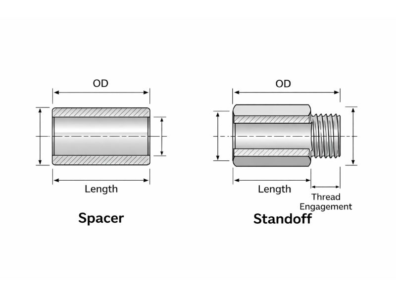 Side-by-Side Cross Section of Spacers and Standoffs