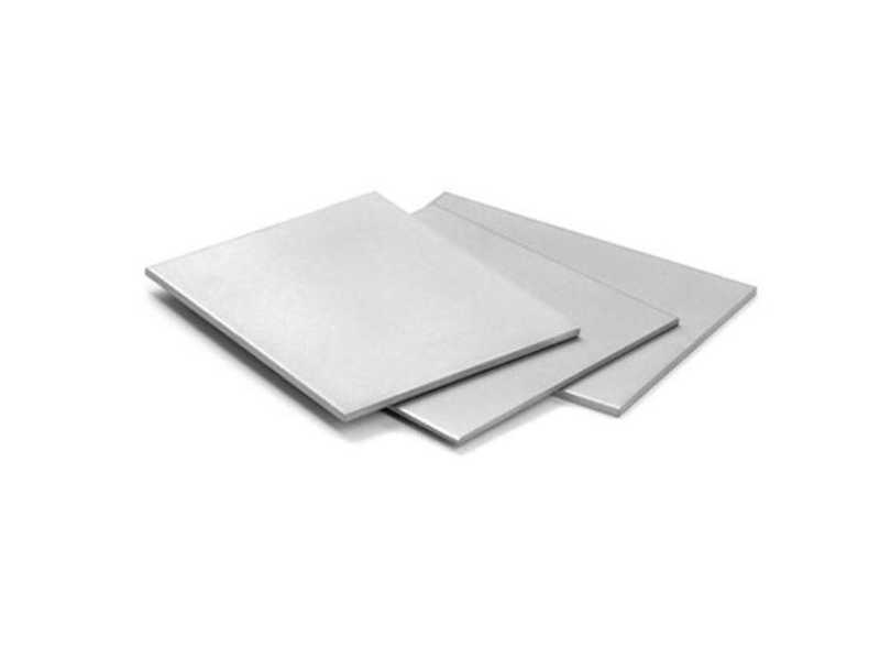 Three flat metal sheets stacked together on a white background, with a slight overlap showing thin, reflective surfaces.