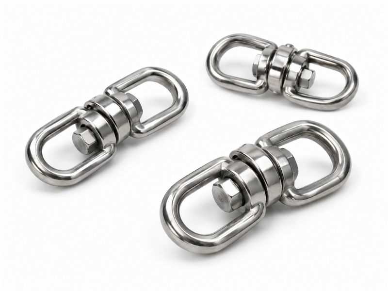 Stainless steel anchor swivels showing the rotating eye and pin mechanism