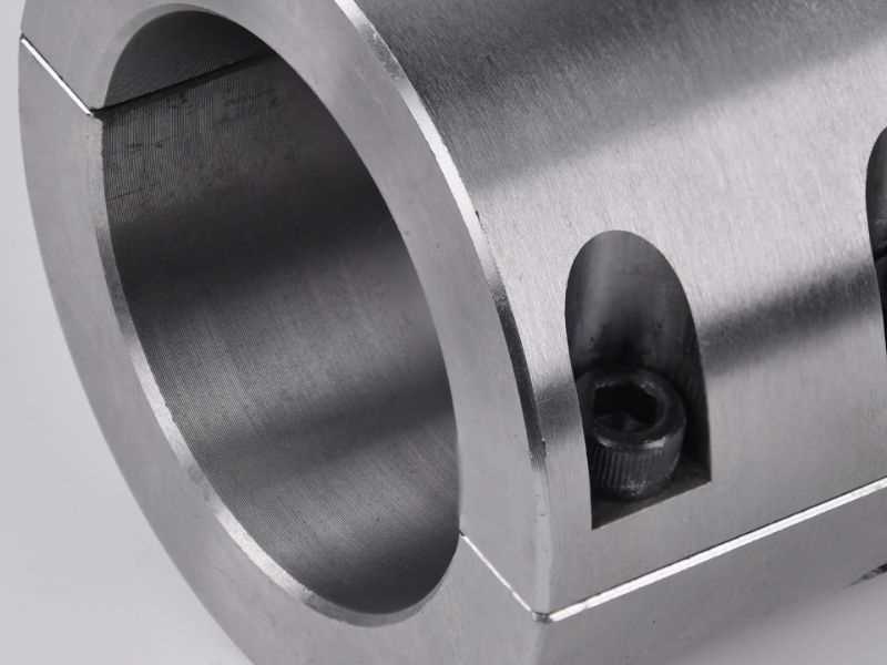 Split OD tube clamp collar, machined bore and set-screw detail