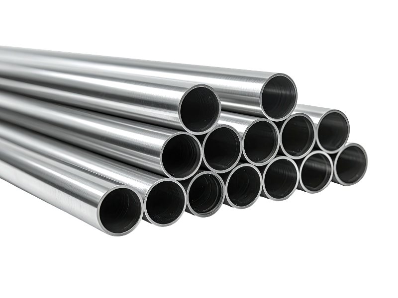 Stack of stainless steel tubes seen from the open ends