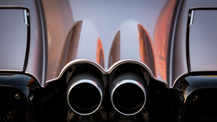 Twin stainless exhaust tips on a performance car