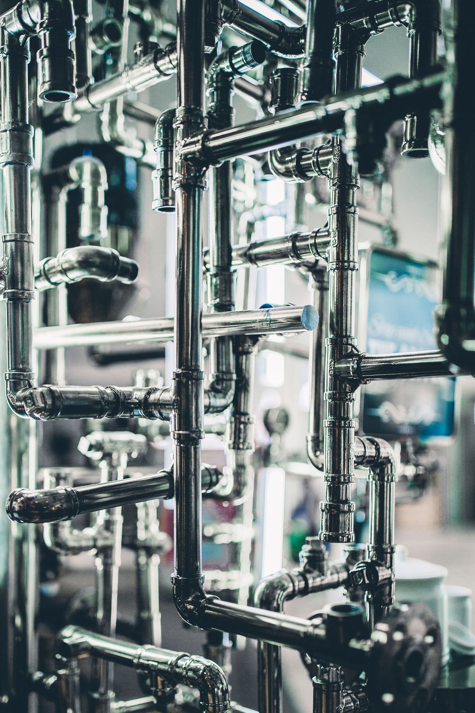 Stainless steel pipework manifold in a process plant